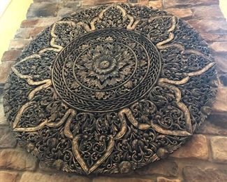 Gorgeous carved wooden wall plaque, approximately 5 ft diameter