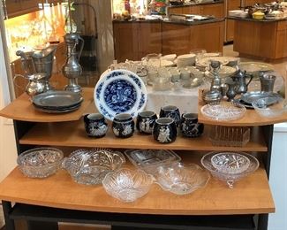 Crystal serving wear, Bavarian hot drink mugs, antique pewter 
