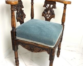 1870 renaissance revival beech wood carved corner chair.