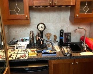Bar clock and items.