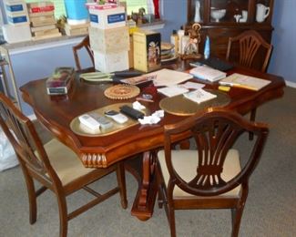 antique table six chair  collectibles in boxes