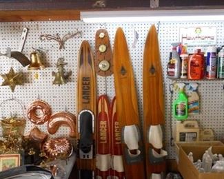 vintage  water skis, coolers, thermos drink coolers ++, chemicals, ceramics, cushions