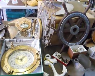 nautical decor 8 brass propellors,k port hole clock, anchor and anchor decor
