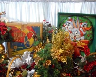 vintage color wheel, looney toons ligh uo trees and baskets