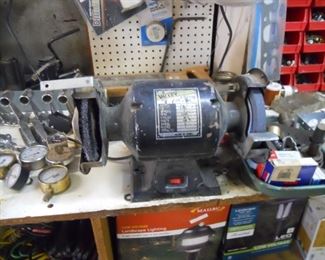  bench grinder, gauges, chrome vintage boat hardware