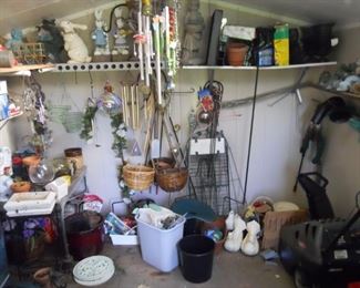 yard decor, hanging baskets, statues, plant hangers, snow blower, wind chimes