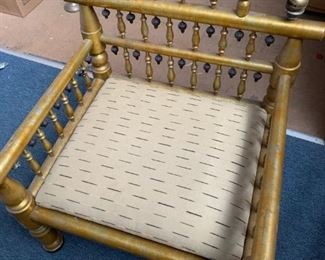 Very Unusually detailed  Pair of vintage gilded  Moroccan Arm Chairs with upholstered slip seats