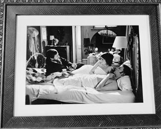 FRAMED BLACK AND WHITE PHOTOGRAPH,  On back "Director Alan Pakula talks Jane Fonda and Donald Sutherland through the scene in the New York location of : "Klute", 1970.  On label on back " PRIVATE COPY,  Publication and Reproduction Rights Reserved copyright Property of BOB WILLOUGHBY,  Coolmaine Castle, Kilbrittain Co, Cork, Ireland