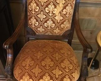 18th c. Italian Suite of six armchairs, frames in carved walnut, from the original estate of famed Italian Designer, Renzo Mongiardino known as the Renaissance Master of Style, pictured in accompanying book to be included in sale , by Laure Verchere