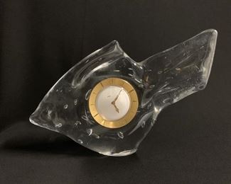WHIMSICAL VENETIAN (MURANO) GLASS LAMPWORK FISH FORM CLOCK, Blown with included bubbles and with ground pontil mounted in an Imhoff movement
