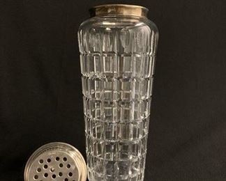 A BOHEMIAN CUT CRYSTAL MARTINI PITCHER WITH STERLING COVER.  Fire cut with treillage