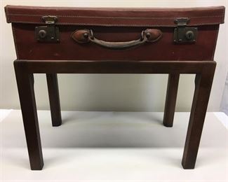 Vintage Leather Luggage piece mounted on stand of later date - makes a great Chair side table