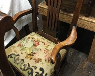 18th c. English Slat Back Arm Chair with Needlepoint Slip Seat - a charmer!