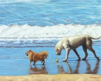 "Malibu Residents", Original oil by renowned local artist Lisa Bloomingdale Bell