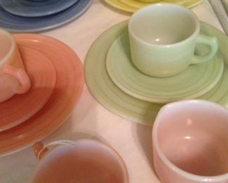 Children's vintage Hazel Atlas moderntone platonite pastel hostess tea set selections