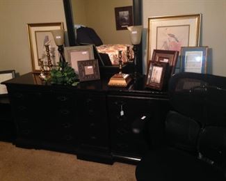 Large black dresser; frames