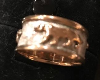 Panther 14k White & Yellow GOLD!     Wide Band Lovely Christmas Gift.  Sz 8.5-9    $750.