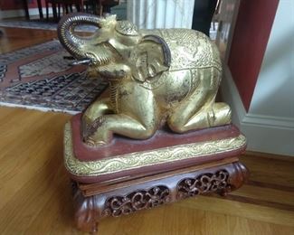 Royal Elephant palace guardian figure, Mandalay style, Burmese, mid-19th century, on carved wooden stand.