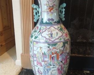 24" tall Rose Medallion Asian porcelain vase. 