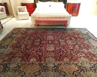 Vintage hand woven Persian rug, 100% wool face, measures 12' 2" x 8' 11".