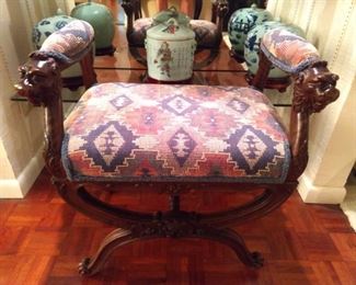 Antique carved mahogany upholstered chair.
