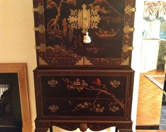 Beautiful, vintage Asian hand carved/painted chest on chest - great hardware!