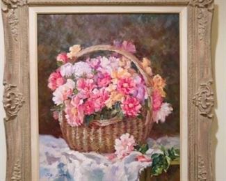 Original still life oil on canvas, by listed artist Judy Anderes. 