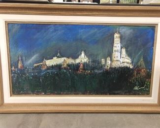 Original oil on canvas, by Russian artist Somov, "Moscow at Night".