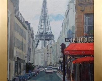 Original oil on canvas, by Russian artist Dmitriy Proshkin, "Eiffel Tower, Cafe Le Recrutement".