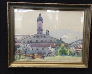 Original watercolor, by Russian artist E. Broend, "Garmisch, Deutschland".