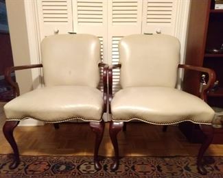 Pair of vintage Sherrill leather/brass nailhead office armchairs.