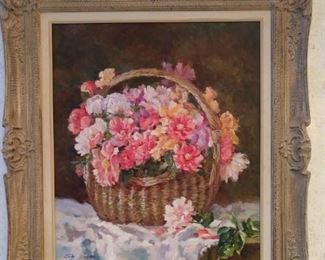 Nicely framed/matted floral still life, by Judy Anderes.