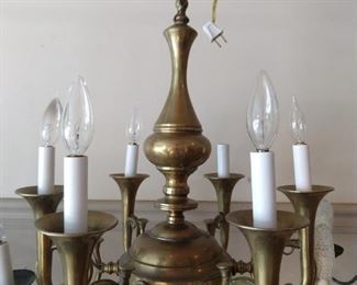 Vintage 6-lightEnglish brass hunting horn chandelier.