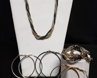 Hoop Earrings and TriColored Necklace