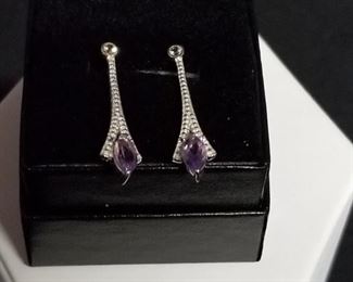 Sterling Silver Earrings with Purple Marquise