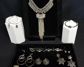 Textured Variety Silver Colored Jewelry