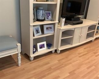 Pair of benches two bookcases and media cabinet