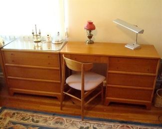 Birchcraft by Baumritter Danish Modern three drawer chest, desk with chair and lamps. All this mid century furniture is in excellent condition!!