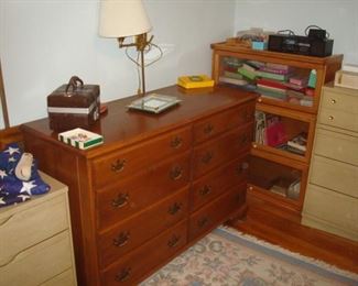 Ethan Allen dresser with mirror (in back of dresser) and Barrister's bookcase.