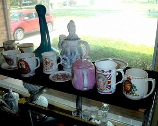 Antique English coronation items including a 1902 teapot.