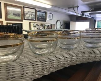 Glass bowls with gold rims