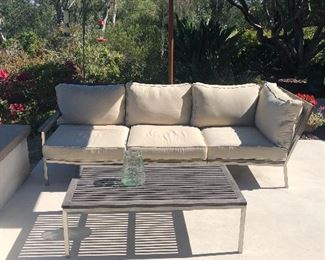 Brushed Aluminum patio set with table Crate and barrrel $450