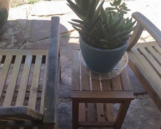 Teak Chairs with Sunbrella cushions and Side Table $150