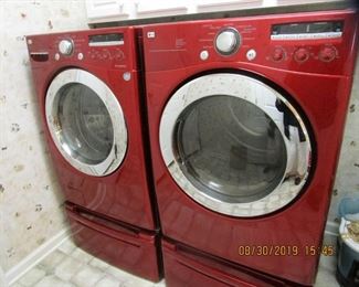 LG - Front in Loader, Washer/Dryer, Cranberry Color... Like NEW... Only use by 1 person......this includes stg. drawer below.... $ 600.   each.... Be the 1st...GREAT Buy.....