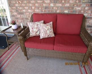 LoveSeat purchased from Lynn's Patio , end tables, lots of outdoor area rugs, accessories,