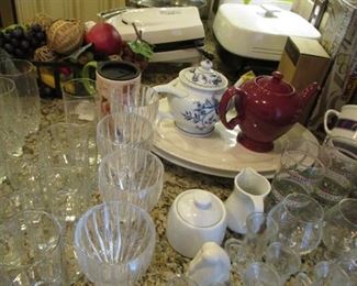 lots of glassware, meat platters, etc.