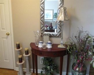 Entry Hall Table from Bombay, lamps, mirrors, arrangements, chandles, etc.