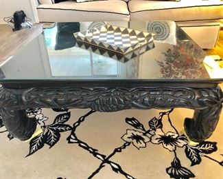 Carved Black Coffee Table - $60 - (42W 42L 17H)