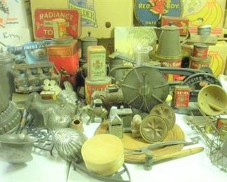 Primitive kitchen and advertising collectors will be in heaven with this sale