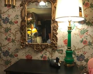 Gilded mirror and MCM lamp